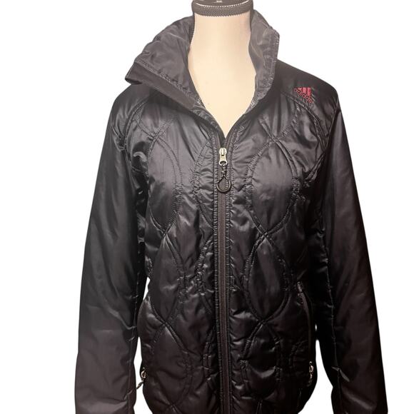 Adidas Jacket Womens Medium Logo Lightweight Quilted Outdoor Sporty Black Coat - Picture 2 of 12